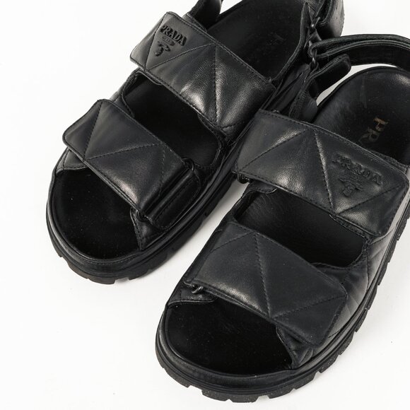 Prada Black Quilted Lamb Leather Sandals - Picture 7 of 12